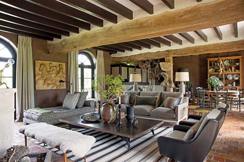 Design în camera de zi în stil Provence - finisaj de tavan