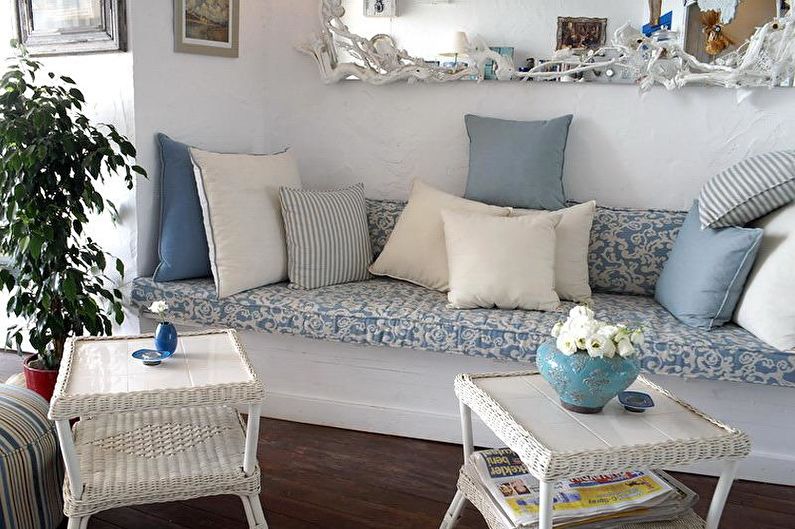 Dzīvojamās istabas dizains Provansas stilā - dekori un tekstils