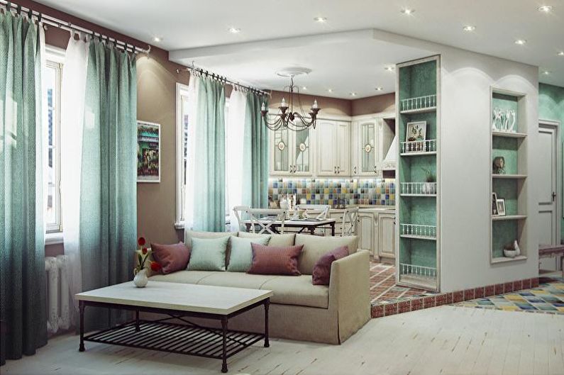 Ruang tamu kecil dalam gaya provence - Reka Bentuk Dalaman