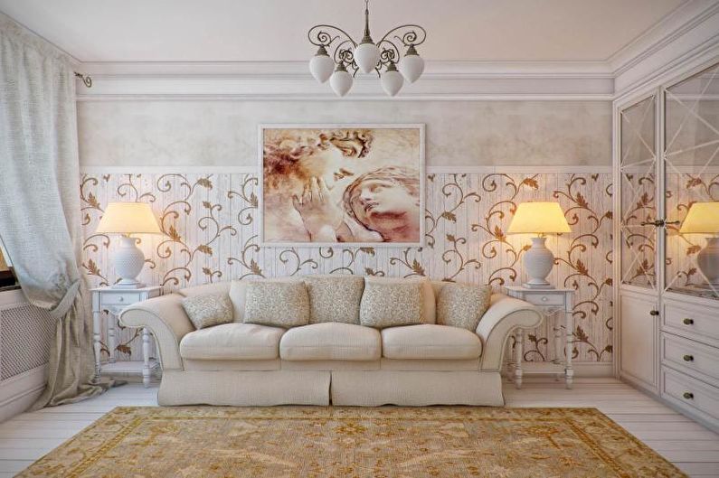 Ruang tamu reka bentuk dalaman dalam gaya provence - foto