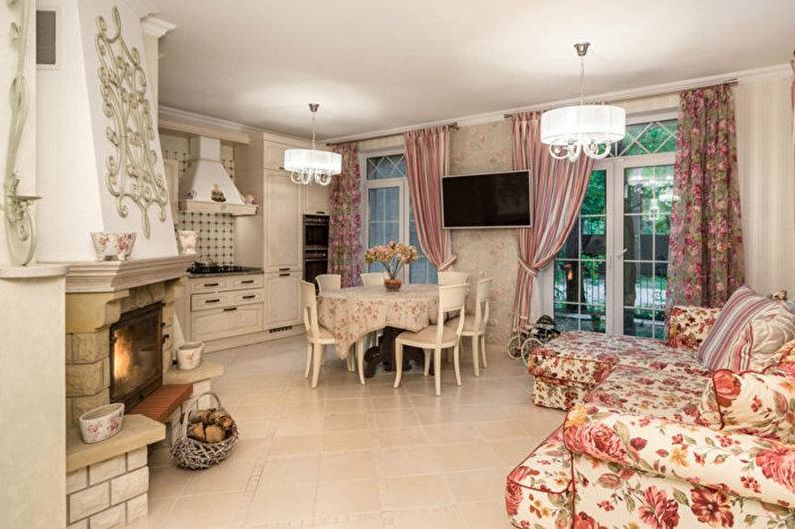 Interjera dizaina dzīvojamā istaba Provence stilā - foto