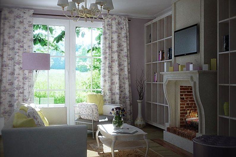 Dnevna soba dizajna interijera u stilu provence - fotografija