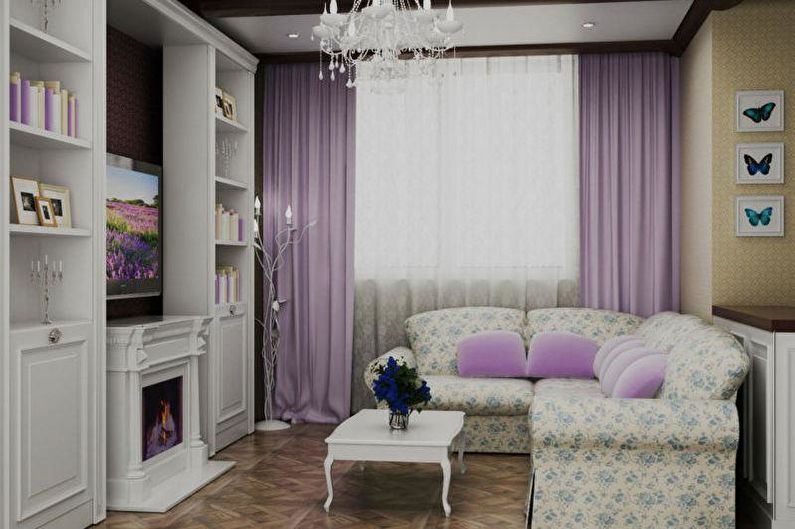 Ruang tamu reka bentuk dalaman dalam gaya provence - foto