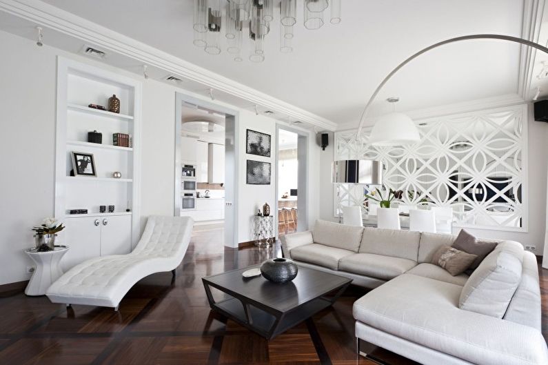 Hvit stue i art deco-stil - Interiørdesign
