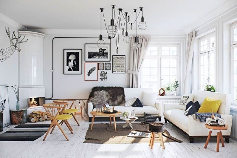 Design bílého obývacího pokoje - povrchová úprava podlahy