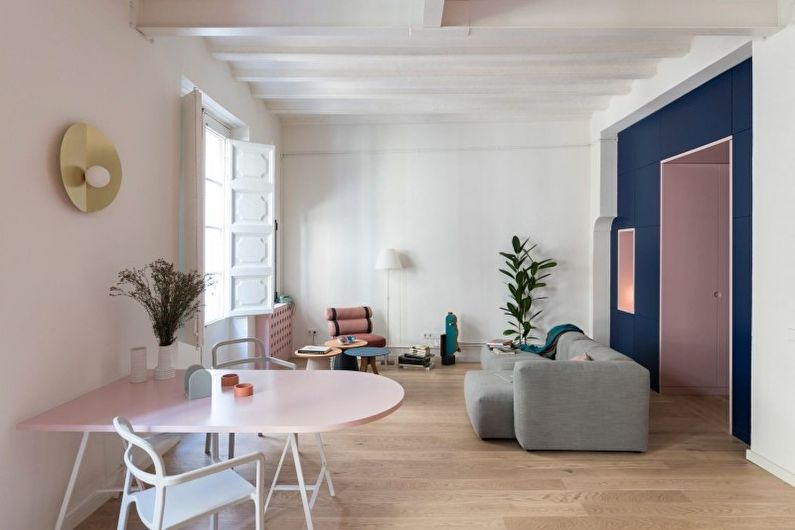 Design bílého obývacího pokoje - povrchová úprava podlahy