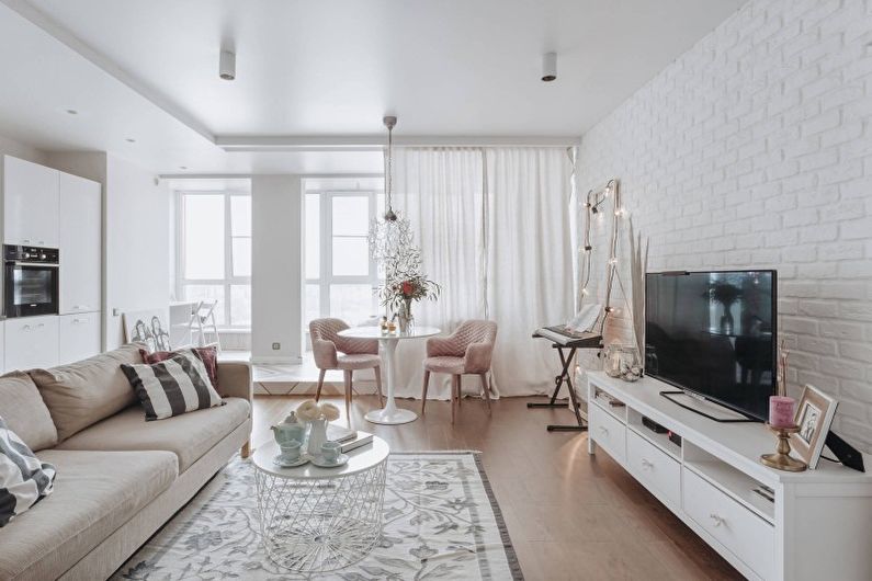 Interiérový design obývacího pokoje v bílém - foto