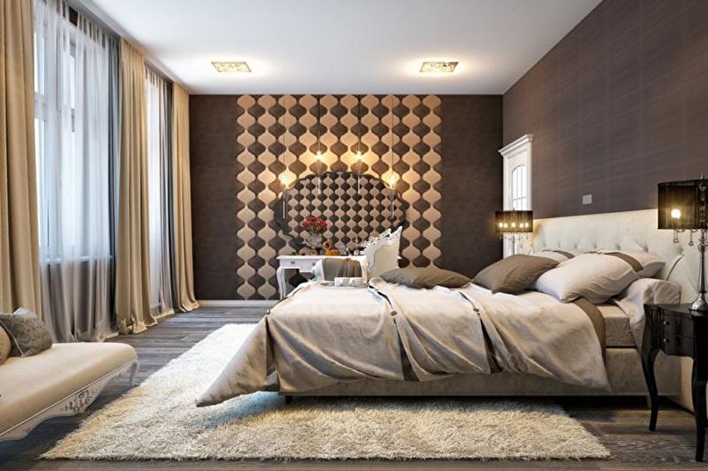Smeđa spavaća soba Art Deco - Dizajn interijera