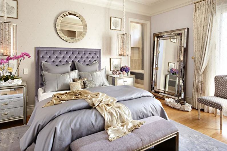 Art Deco guļamistabas dizains - dekors un tekstils