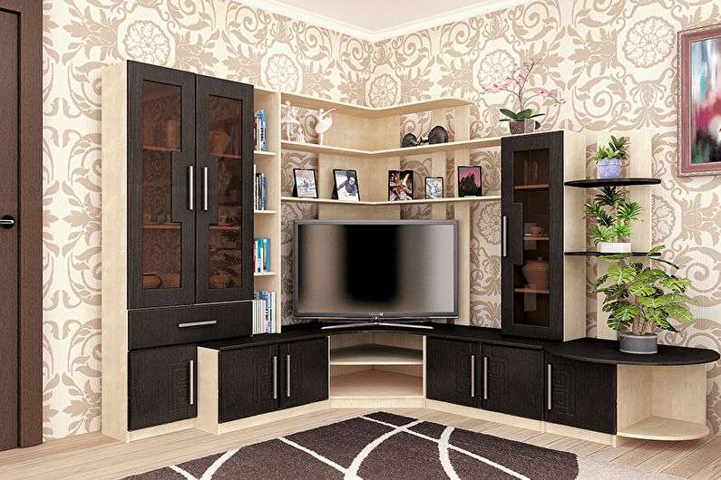 Fal a nappali szobában modern stílusban - fajtípusok konfiguráció szerint
