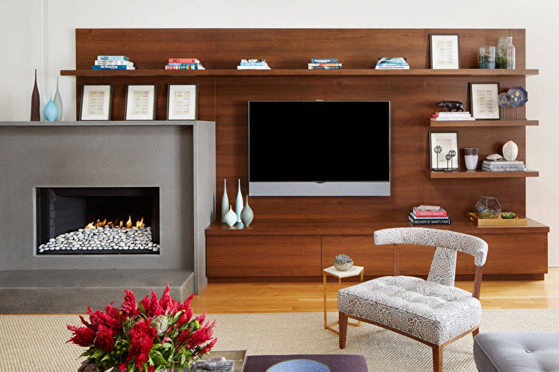 Zeď v obývacím pokoji v moderním stylu - foto