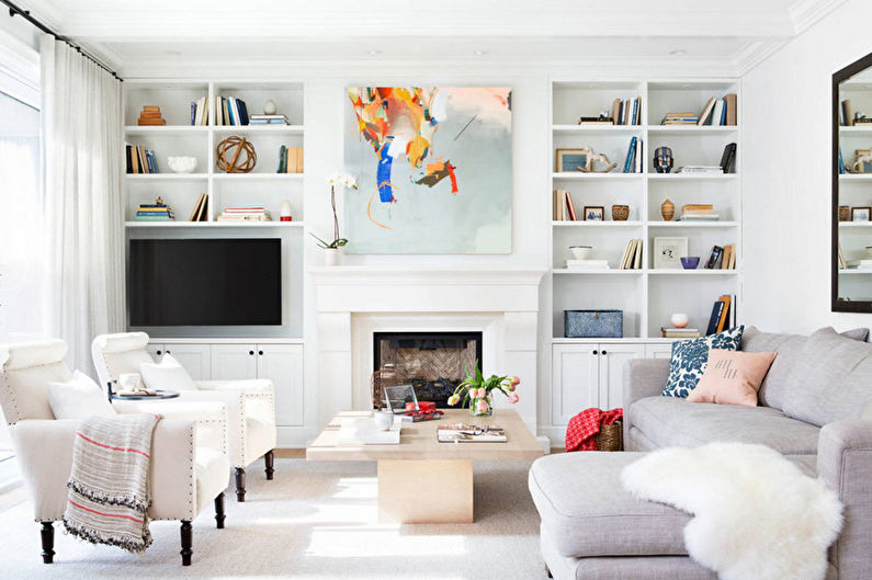 Zeď v obývacím pokoji v moderním stylu - foto