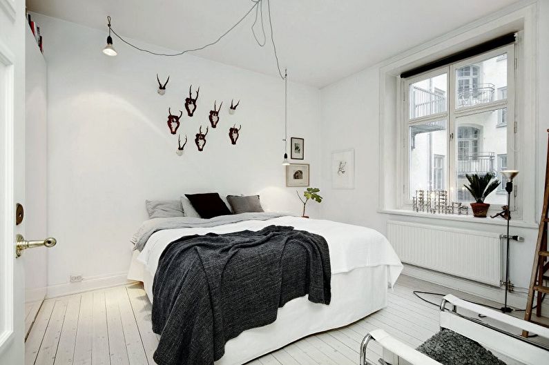 Bedroom design 9 sq.m. in scandinavian style