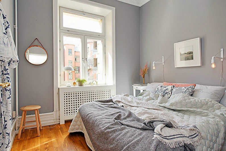 Дизайн на спалня 9 кв.м. - сив цвят