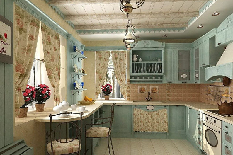 Provence-tyylin verhot keittiössä - valokuva