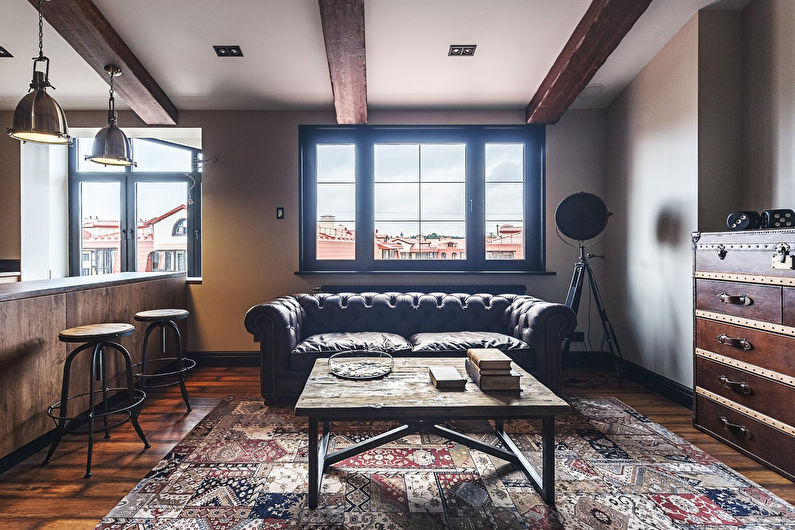 Интериор на двуетажен апартамент в стил таванско помещение - снимка