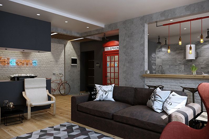 Дизайн на апартамент в стил лофт, Магнитогорск - снимка