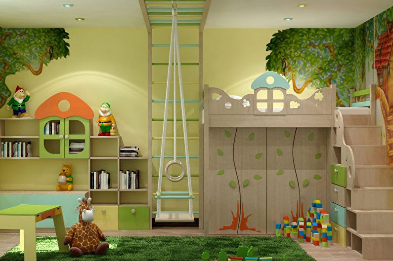 Zaļa bērnistaba zēnam - interjera dizains