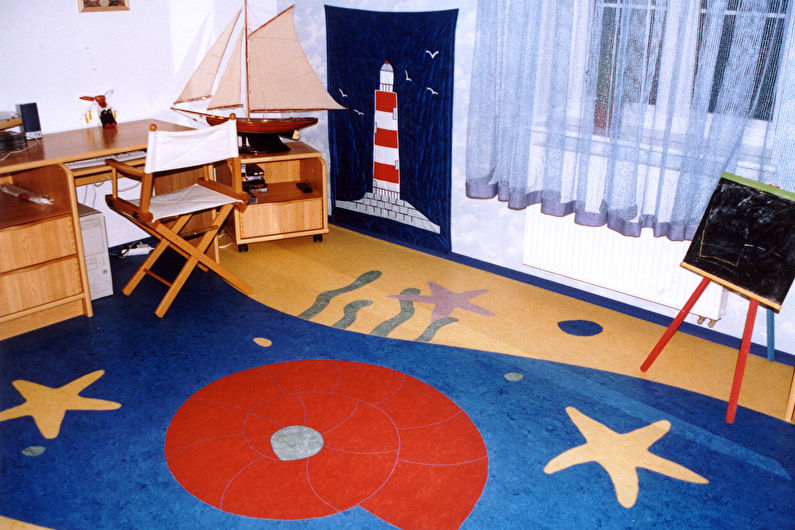 Kūdikių kambario dizainas berniukui - grindų apdaila