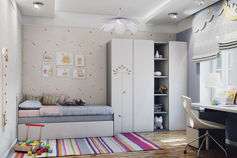 Design af et børneværelse til en pige i en moderne stil