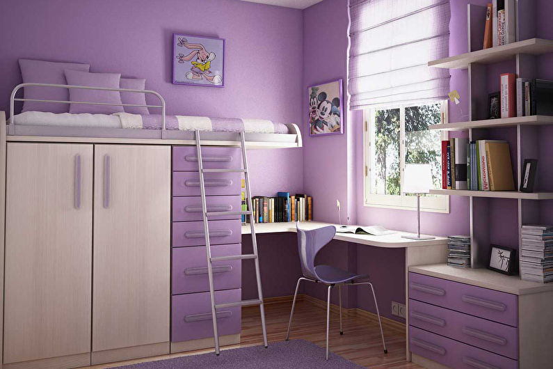 Lilac barnrum för en flicka - inredning