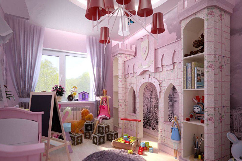 Bērnu istabas interjera dizains meitenei - foto
