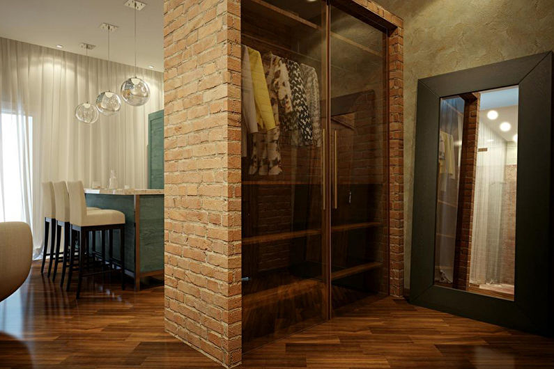 Плъзгащи се гардероби за зала в стил на таванско помещение