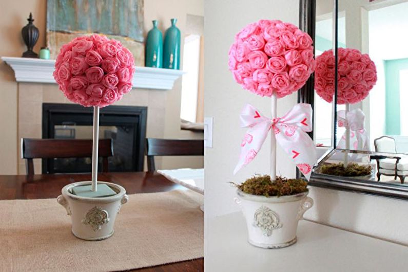 DIY topiary με λουλούδια από κυματοειδές χαρτί