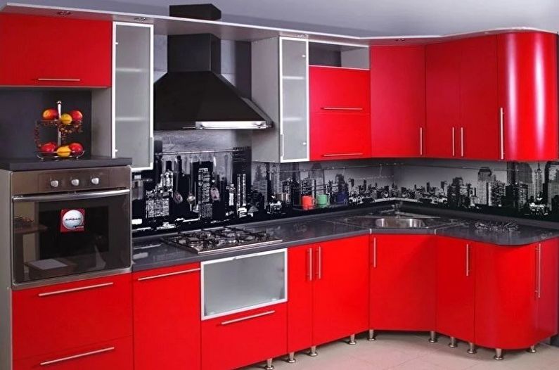 Κόκκινη και μαύρη κουζίνα σε μοντέρνο στιλ - Εσωτερική διακόσμηση