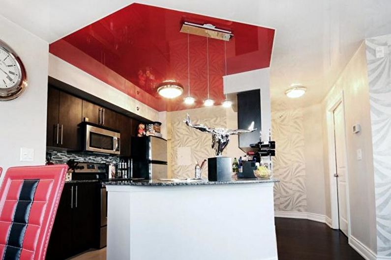 Dizaina sarkanā un melnā virtuve - dekors un apgaismojums