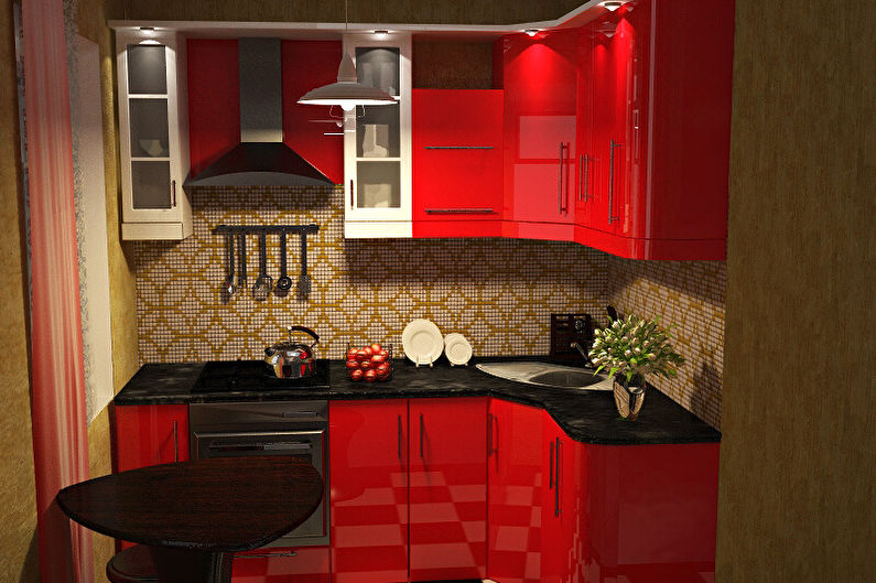 Малка червена и черна кухня - Интериорен дизайн