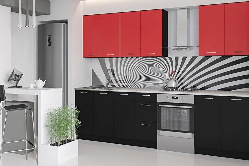 Κόκκινη και μαύρη κουζίνα - Φωτογραφία εσωτερικού σχεδίου