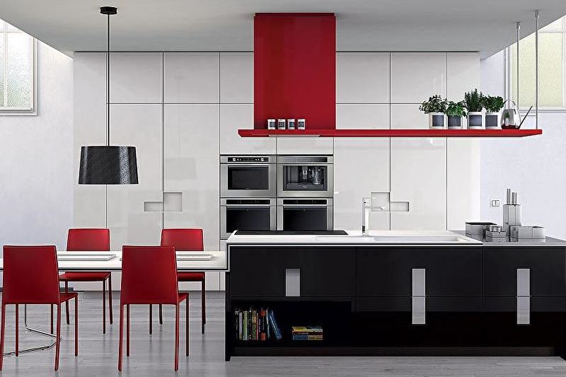 Црвена и црна кухиња - Фотографија дизајна ентеријера