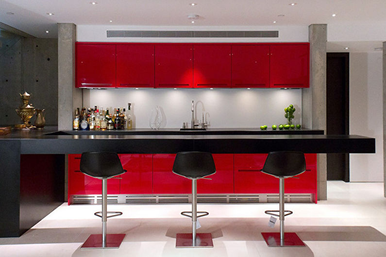Rött och svart kök - Interiördesignfoto