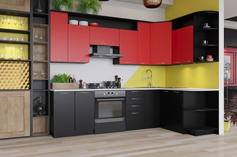 Κόκκινη και μαύρη κουζίνα - Φωτογραφία εσωτερικού σχεδίου
