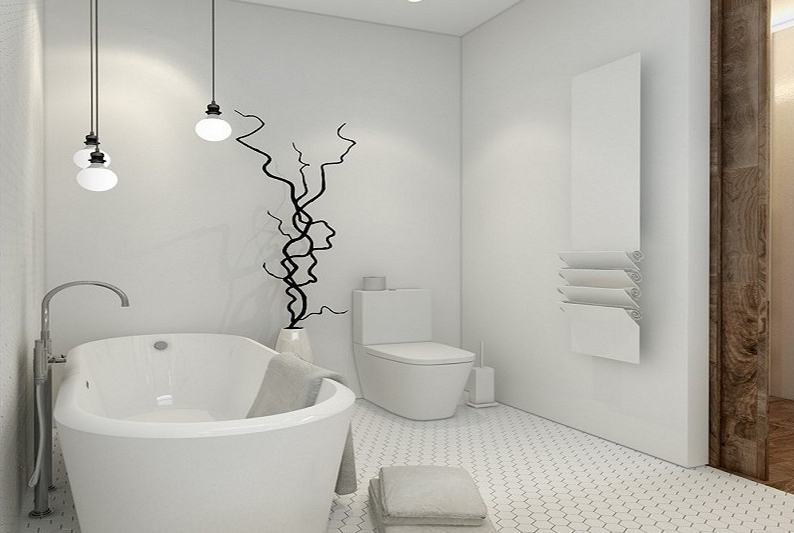 Minimalistyczna biała łazienka - architektura wnętrz