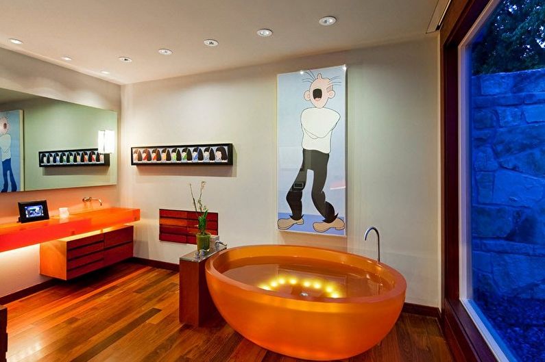 Salle de bain rouge minimalisme - Design d'intérieur