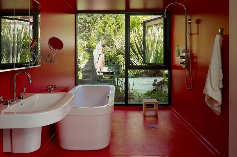 Minimalisme rødt bad - interiørdesign
