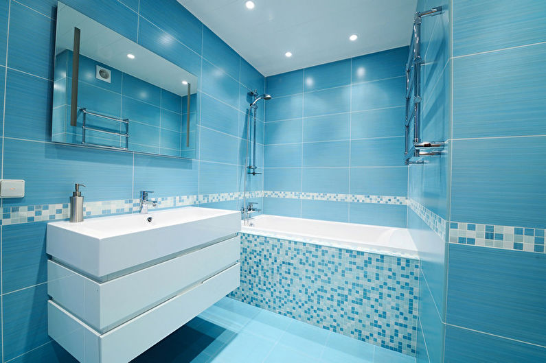 Синя баня с минимализъм - Интериорен дизайн