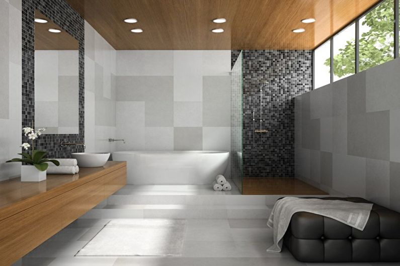 Minimalistinen kylpyhuoneen suunnittelu - kattoviimeistely
