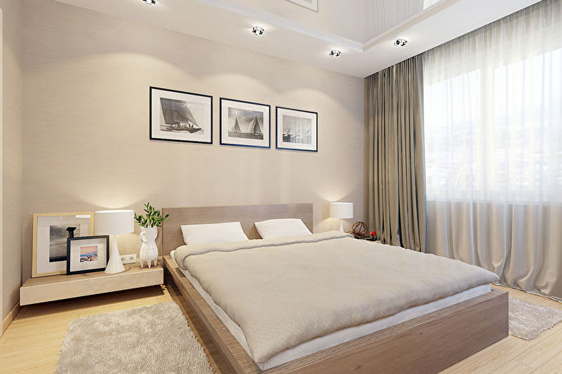 Beżowa sypialnia minimalizmu - architektura wnętrz