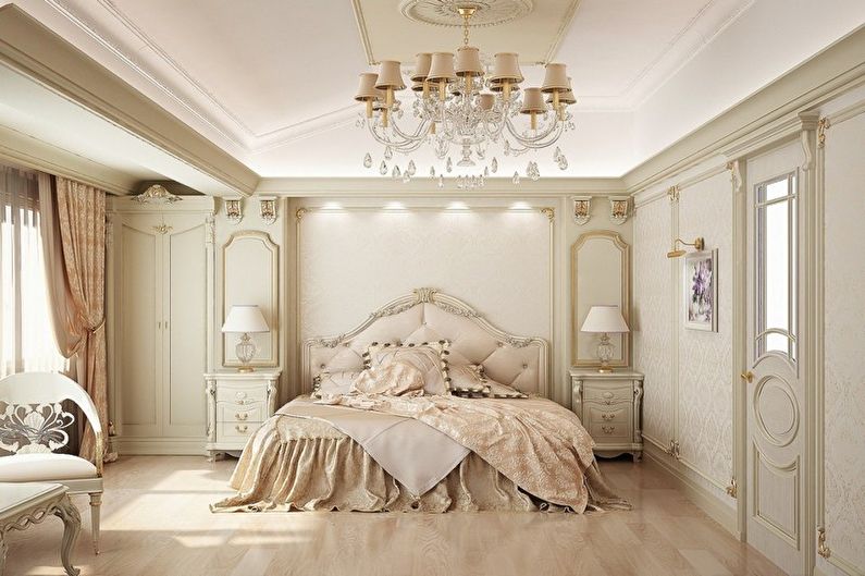 ห้องนอนสีเบจคลาสสิก - การออกแบบตกแต่งภายใน