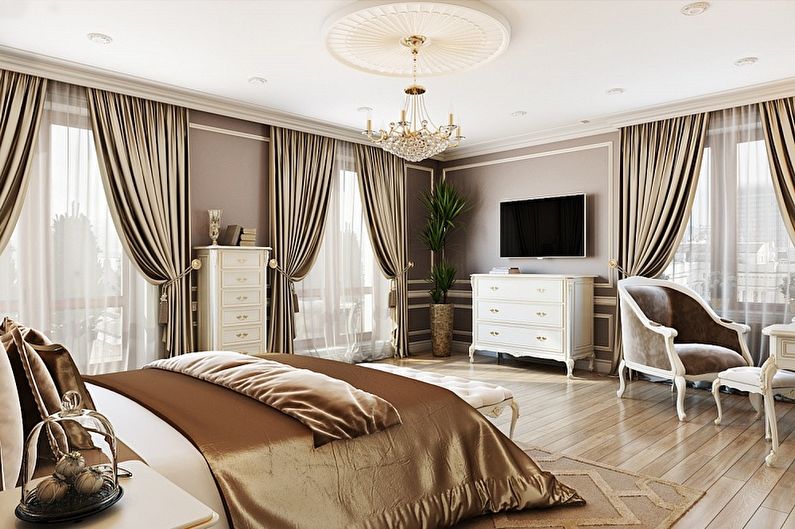Smėlio spalvos klasikinis miegamasis - interjero dizainas