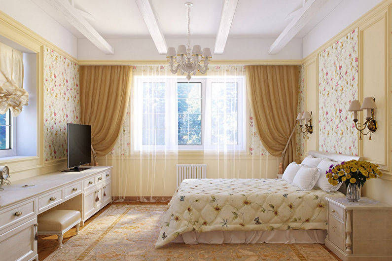 Smėlio spalvos miegamasis Provanso stiliumi - interjero dizainas