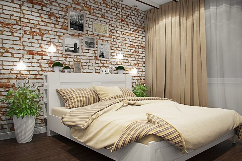 Smėlio spalvos palėpės miegamasis - interjero dizainas