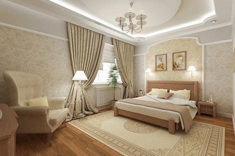 Conception de chambre beige - décoration et éclairage