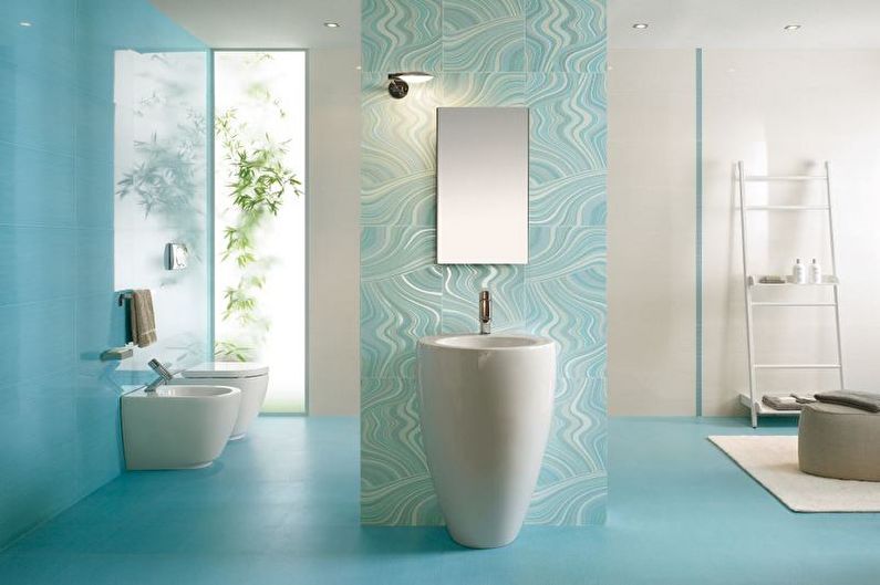 Minimālistiska tirkīza vannas istaba - interjera dizains