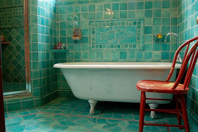 Retro tirkīza vannas istaba - interjera dizains