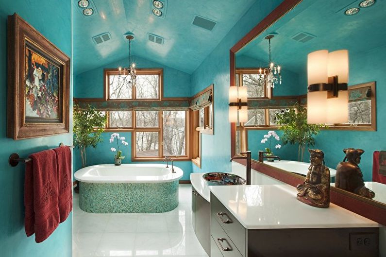 Tirkīza vannas istaba austrumu stilā - interjera dizains