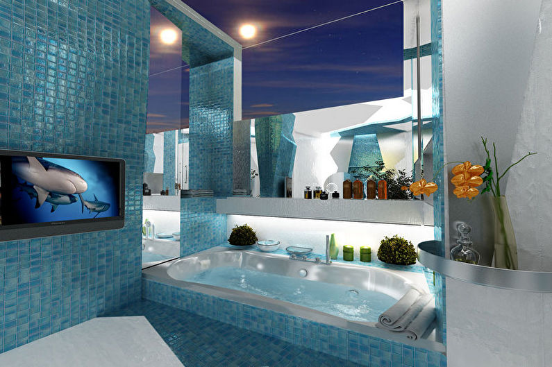 Turkiškas jūrinio stiliaus vonios kambarys - interjero dizainas